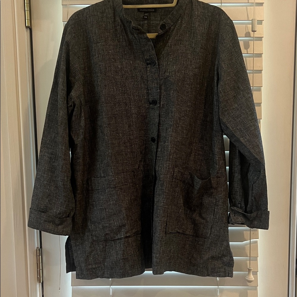 Eileen Fisher Charcoal Linen-Blend Button Front Jacket